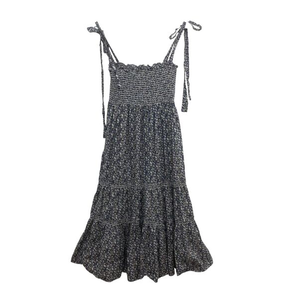 O.P.T. Cara Smocked Tiered Midi Dress Blue White Floral Small Cottagecore Boho - Picture 3 of 13